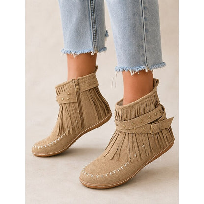 Sienna Fringed Western Flat Ankle Boots