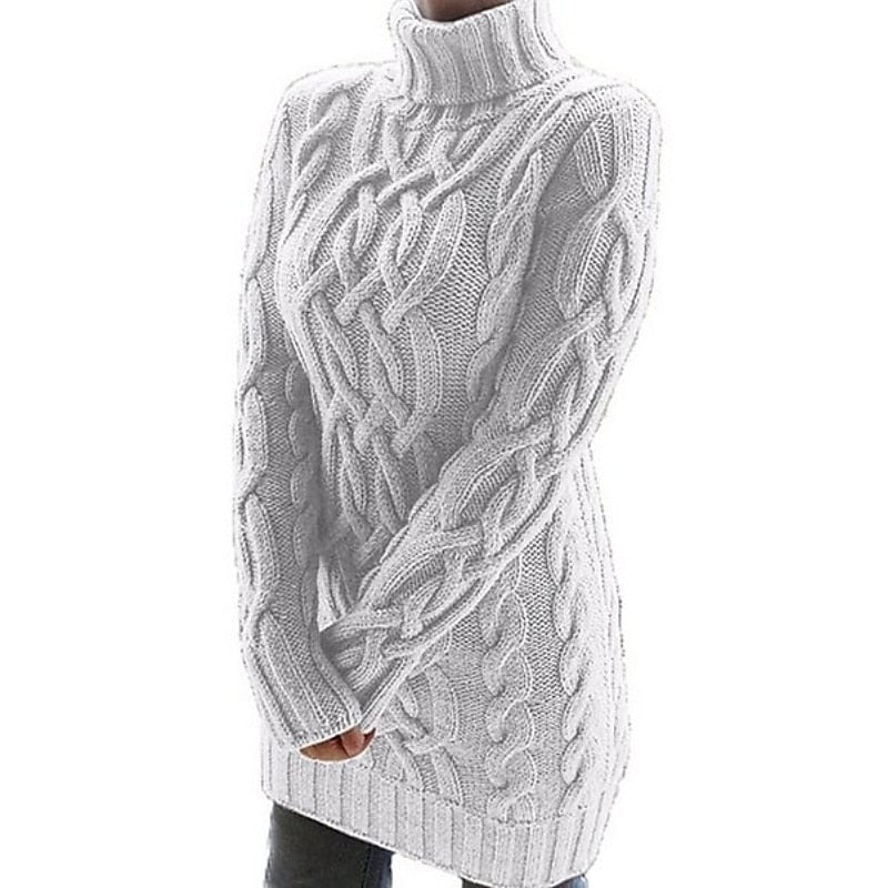 Cordelia Fitted Cable Knit Turtleneck Jumper Dress